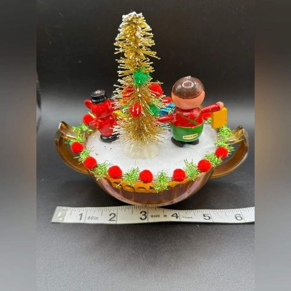 OOAK Christmas Assemblage Decor Vintage Wooden Ornaments and Carnival Glass